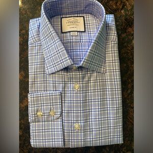 Charles Tyrwhitt Classic Fit Blue/White Basketweave Check Men’s Shirt sz 17.5/36
